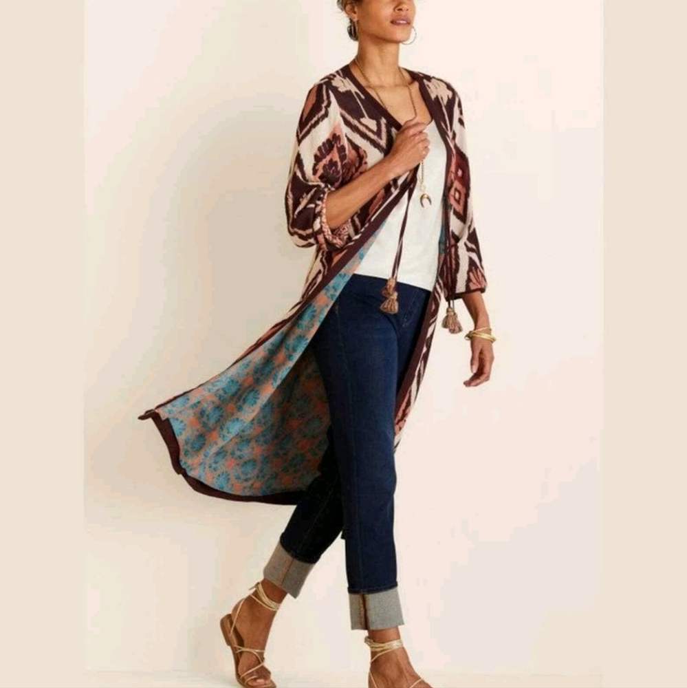 NWT SOFT SURROUNDINGS | $150 Lelani Gauze Apricot Kimono - Picture 2 of 3